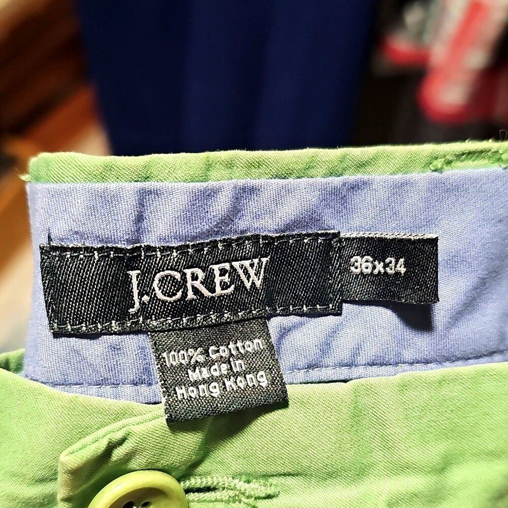 J.Crew Men's Green Cotton Casual Pants Straight Leg Flat Front Button Zip - Picture 2 of 7